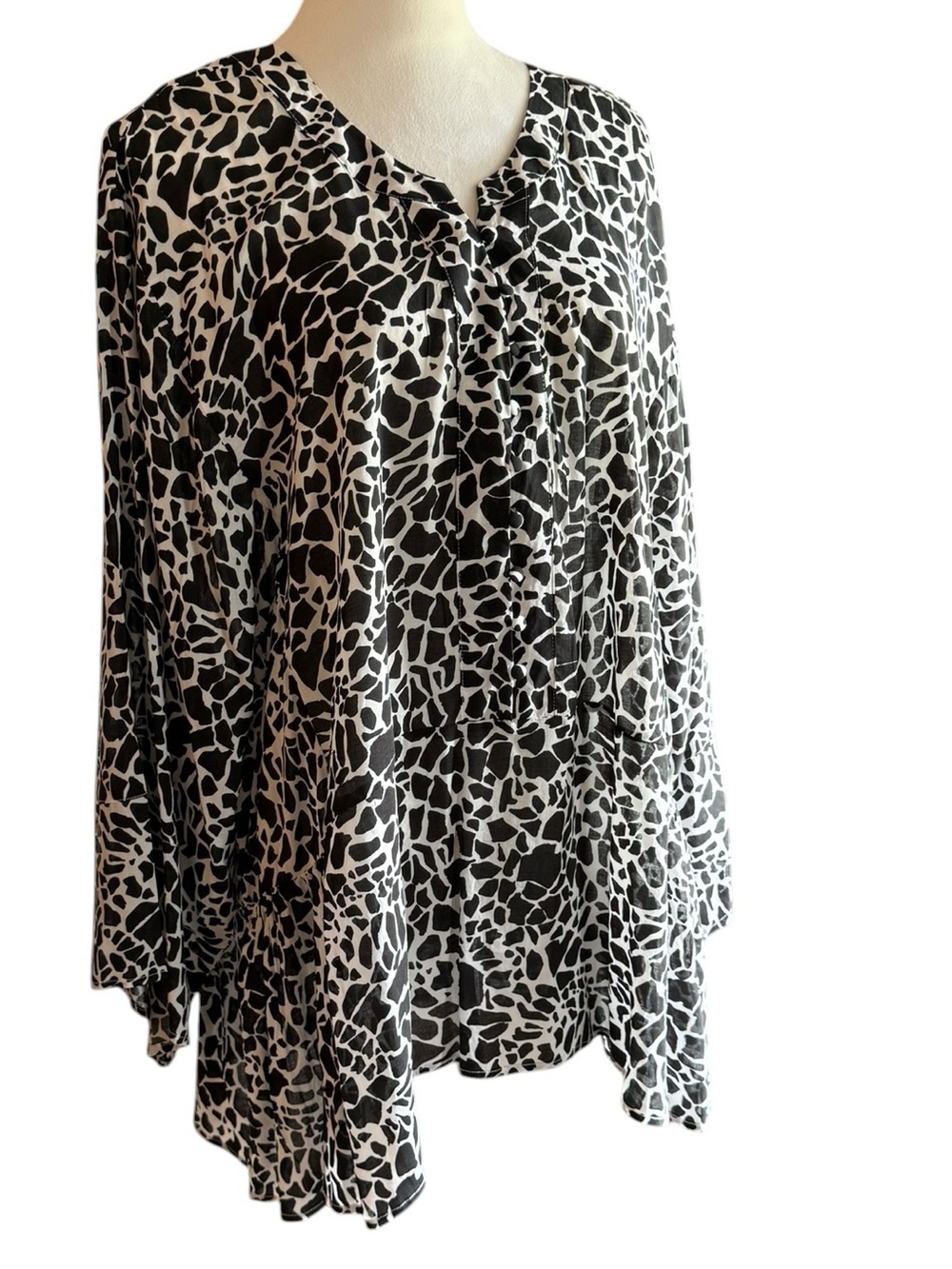 Grand & Greene Black and White Animal-Print Tunic Blouse
